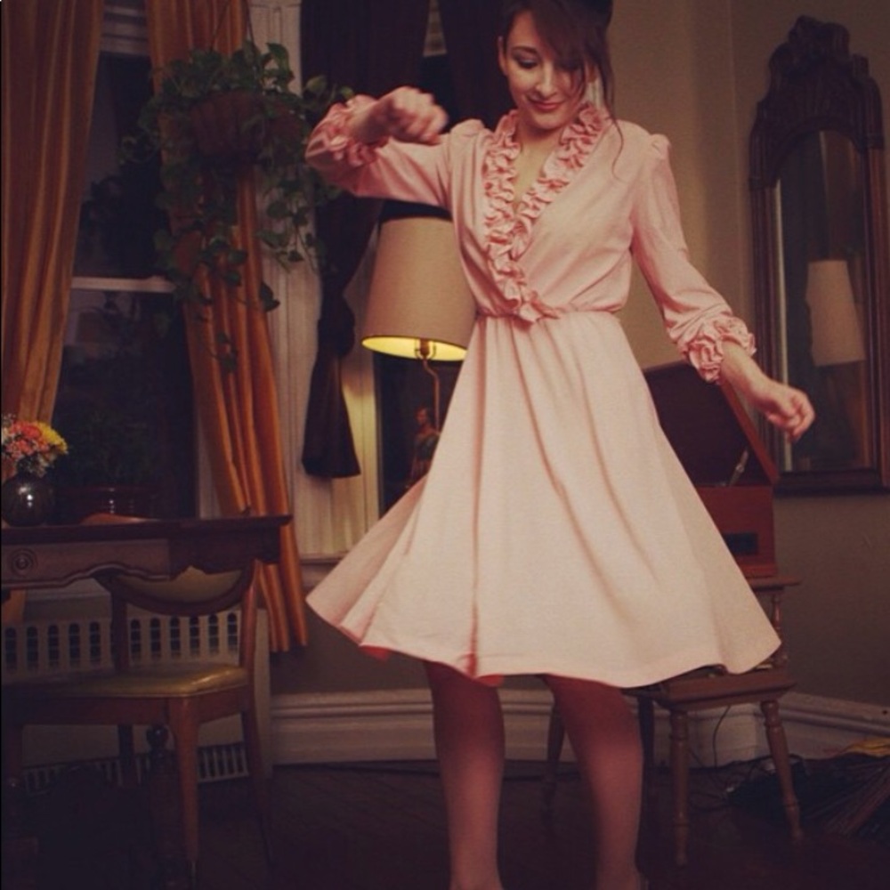 1960s Vintage pink ruffle dress